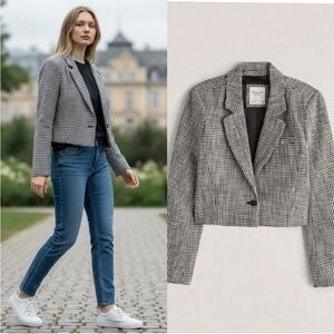 Abercrombie & Fitch Cropped Houndstooth Tweed Blazer
Jacket Black & White Sz M